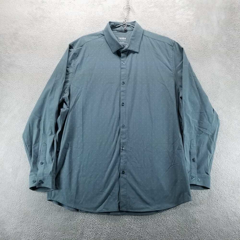 Teren Shirt Mens 2XL Blue Long Sleeve Button Up Bamboo Performance Commute